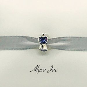 Purple CZ Hearts Rondelle European Bead, Sterling